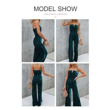 BLENCOT Sleeveless Velvet Jumpsuits For Women V Neck Spaghetti Straps Wide Leg Long Pants Dressy Rom...