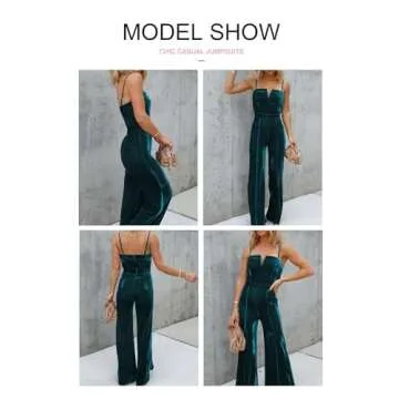 BLENCOT Sleeveless Velvet Jumpsuits For Women V Neck Spaghetti Straps Wide Leg Long Pants Dressy Rom...