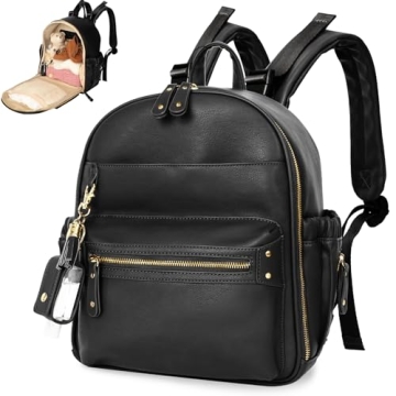 miss fong Mini Diaper Bag Backpack Leather Diaper Bag, Baby Diaper Bag, Small Diaper Bag, 11 Pockets...
