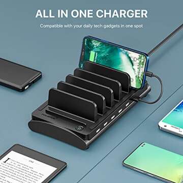 60W Charging Station for Multiple Devices, ETL Certified Powstick 6-Port USB Fast Multi Charger Stat...