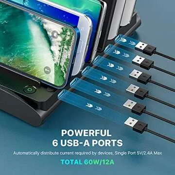 60W Powstick 6-Port USB Charging Station for Home Office
