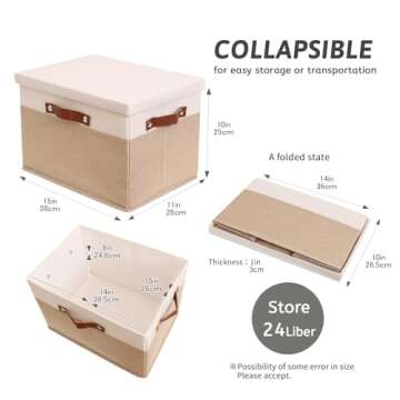 HOdo Home Fabric Storage Bin with Lid and 2 Bold Handles, Collapsible Large Canvas Storage Baskets f...