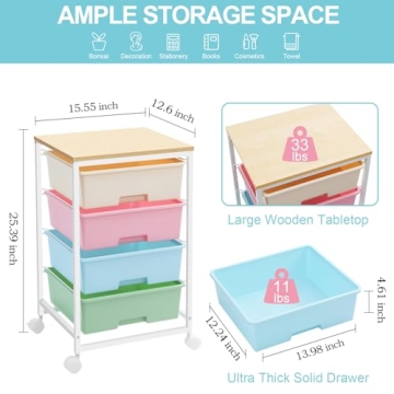 SYKIARIOL Rolling Storage Cart with 4 Drawers for All Spaces