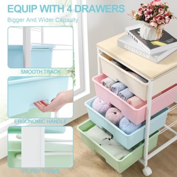 SYKIARIOL Rolling Storage Cart with 4 Drawers for All Spaces