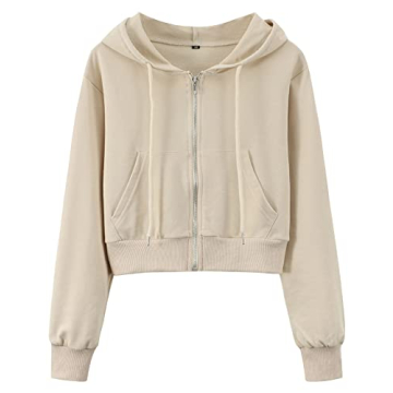 Yimoon Zip Up Hoodie Women Cropped Casual Sweatshirts Workout Long Sleeve Drawstring Hooded Jacket C...