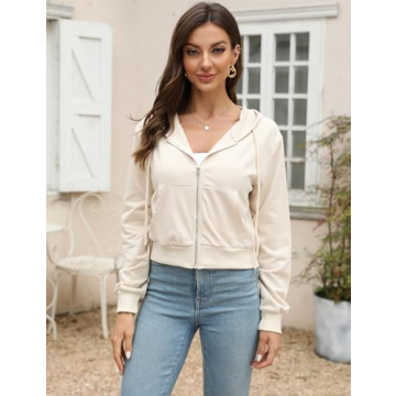 Yimoon Women Cropped Zip Up Hoodie for Stylish Comfort