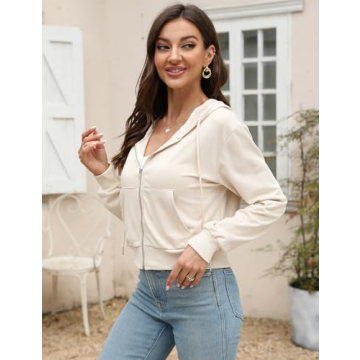 Yimoon Women Cropped Zip Up Hoodie for Stylish Comfort