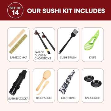 Kirosaku Sushi Making Kit - 14 Piece Set for Two