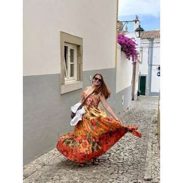 Women Cute Colorful Graffiti Floral Ruffle Cami Dress Summer Long Boho Flowy Dresses Sexy Spaghetti Strap Maxi Sun Dress