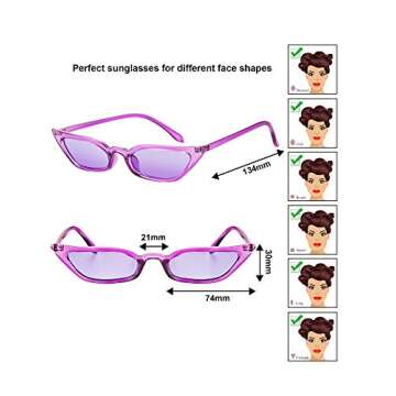 Zhanmai Retro Small Cat Eye Sunglasses Vintage Square Shade Women Cute Skinny Cat Eye Eyewear (7 Pai...