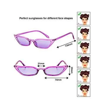 Zhanmai Retro Small Cat Eye Sunglasses Vintage Square Shade Women Cute Skinny Cat Eye Eyewear (7 Pai...
