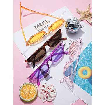 Zhanmai Retro Small Cat Eye Sunglasses Vintage Square Shade Women Cute Skinny Cat Eye Eyewear (7 Pairs)