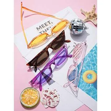 Zhanmai Retro Small Cat Eye Sunglasses Vintage Square Shade Women Cute Skinny Cat Eye Eyewear (7 Pairs)