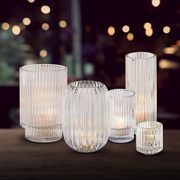 Clear Ribbed Glass Votive Holder for Elegant Weddings & Home Decor
