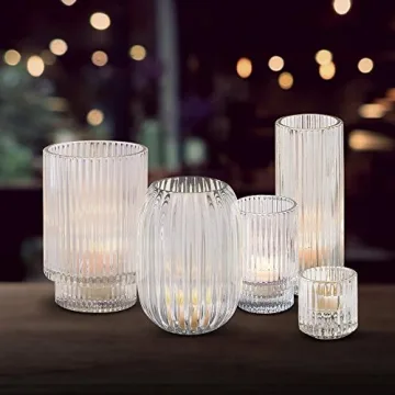 Clear Ribbed Glass Votive Holder for Elegant Weddings & Home Decor