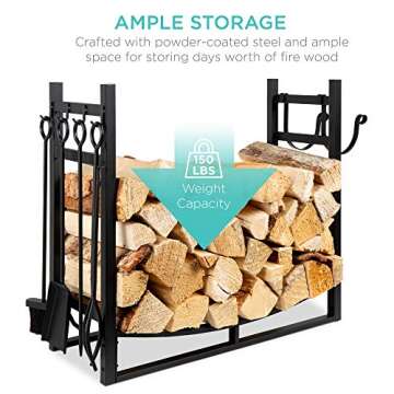 Best Choice Products 34.25in Firewood Log Rack & Tool Set Steel Wood Storage Accessory for Indoor Ou...