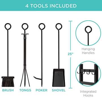 Best Choice Products 34.25in Firewood Log Rack & Tool Set Steel Wood Storage Accessory for Indoor Outdoor Fire Pit, Fireplace w/Kindling Holder, Shovel, Poker, Tongs, Brush