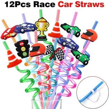 KELENO 98 Pcs Race Car Party Favors Racecar Birthday Supplies Straw Bubble Slap Band Sticker Racing ...