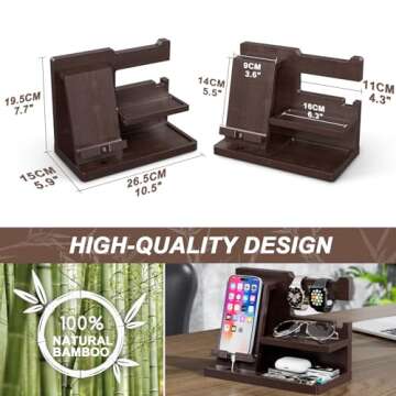 Yirilan Wood Phone Docking Station, Nightstand Organizer, Birthday Gifts for Men -Gifts for Dad/Boyf...