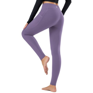 BALEAF Women's Fleece Lined Leggings Thermal Warm Winter Tights High Waisted Thick Yoga Pants Cold Weather with Pockets Dark Grape XXL