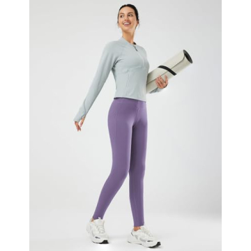 BALEAF Women's Fleece Lined Leggings Thermal Warm Winter Tights High Waisted Thick Yoga Pants Cold Weather with Pockets Dark Grape XXL