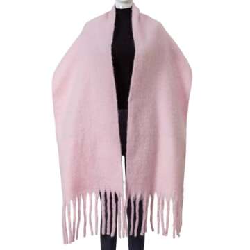 AUSEKALY Women's Scarf Big Colorful Thick Blanket Wrap Winter Oversized Warm Chunky Scarves Solid Pink