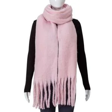 AUSEKALY Women's Scarf Big Colorful Thick Blanket Wrap Winter Oversized Warm Chunky Scarves Solid Pink