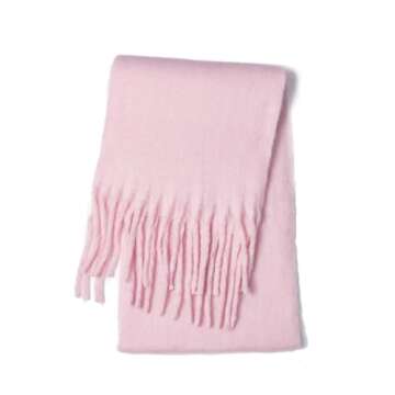 AUSEKALY Women's Scarf Big Colorful Thick Blanket Wrap Winter Oversized Warm Chunky Scarves Solid Pink