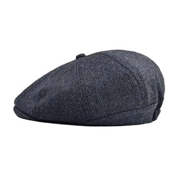 VOBOOM Men Wool Blend 8 Panel Newsboy Cap - Classic & Warm Herringbone Style
