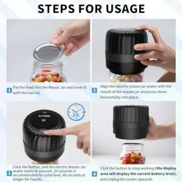 KITOOL Electric Mason Jar Vacuum Sealer Kit for Wide-Mouth & Regular-Mouth Mason Jars, Food Saver Vacuum Canning Sealer Machine Includes 10 Jar Lids