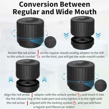 KITOOL Electric Mason Jar Vacuum Sealer Kit for Wide-Mouth & Regular-Mouth Mason Jars, Food Saver Vacuum Canning Sealer Machine Includes 10 Jar Lids