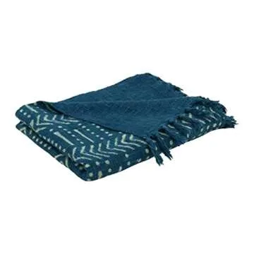 Fennco Styles Mudcloth Tassel Cotton Throw Blanket 50" W x 60" L – Indigo Woven Blanket for Home, Couch, Bedroom, Living Room and Office Décor