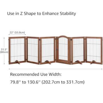 beeNbkks Extra Wide Pet Gate, 6 Panels Freestanding Dog Gate with Walk Through Door and 4 Support Feet, Foldable Pet Barrier Fence for Stairs Doorways Fireplace, Indoor Exercise Playpen for Dogs Cats