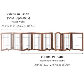 beeNbkks Extra Wide Pet Gate, 6 Panels Freestanding Dog Gate with Walk Through Door and 4 Support Feet, Foldable Pet Barrier Fence for Stairs Doorways Fireplace, Indoor Exercise Playpen for Dogs Cats