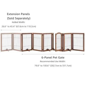 beeNbkks Extra Wide Pet Gate, 6 Panels Freestanding Dog Gate with Walk Through Door and 4 Support Feet, Foldable Pet Barrier Fence for Stairs Doorways Fireplace, Indoor Exercise Playpen for Dogs Cats