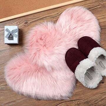 Mudder 2 Pieces Heart Shaped Rug Faux Room Fluffy Carpet Heart Shaped Door Mat for Room Bedroom, 12 x 16 Inch(Pink)