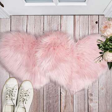 Mudder 2 Pieces Heart Shaped Rug Faux Room Fluffy Carpet Heart Shaped Door Mat for Room Bedroom, 12 x 16 Inch(Pink)