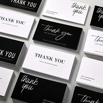 120 Pieces Thank You for Your Order Cards Customer Appreciation Note Cards Thank You for Supporting My Business Card for Small Business Owners Stores Online Retailers 3.5 x 2 Inch(Black, White)