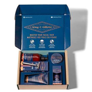 King C. Gillette Complete Men's Beard Care Gift Kit, Double Edge Safety Razor, Beard and Face Wash, ...