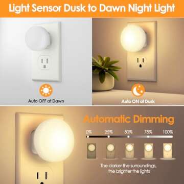 FOLKSMATE LED Night Lights Plug into Wall 5-Pack, Plug in Nightlight Soft White with Light Sensors for Adults, Kids Room, Bedroom, Bathroom, Hallway