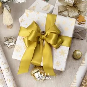 Elegant Christmas Wrapping Paper - Ribbli White Gold Design