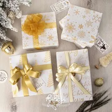 Elegant Christmas Wrapping Paper - Ribbli White Gold Design