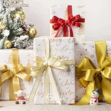 Elegant Christmas Wrapping Paper - Ribbli White Gold Design