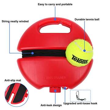 Teloon Solo Tennis Trainer Rebound Ball with String for Self Tennis Practice Training Tool for Adult...