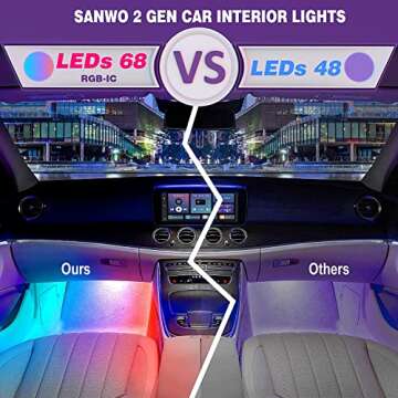Sanwo Cars Interior Lights Inside Your Car LED Lights Interior, Music Sync App Smart Segmented Control Dynamic Dream Color Chasing Super Bright for Cars Trucks SUV