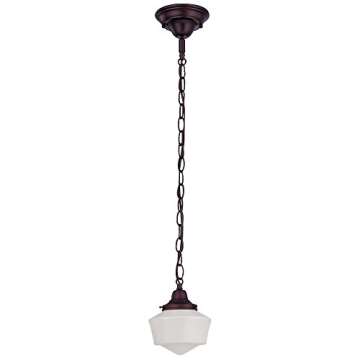 Design Classics Bronze 6 Inch Hanging Schoolhouse Mini Pendant Light with Chain in Nuevelle Bronze Finish and Milk Glass Shade