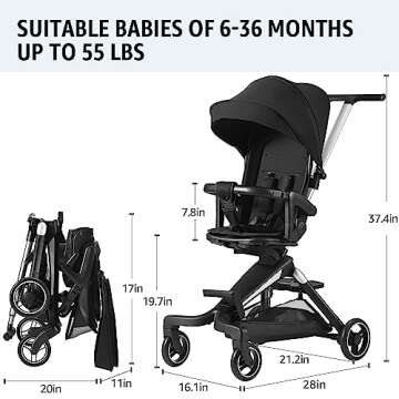 Lightweight Stroller, Convenience Baby Stroller with 360° Two-Way Rotational Seat, Baby Toddler Str...