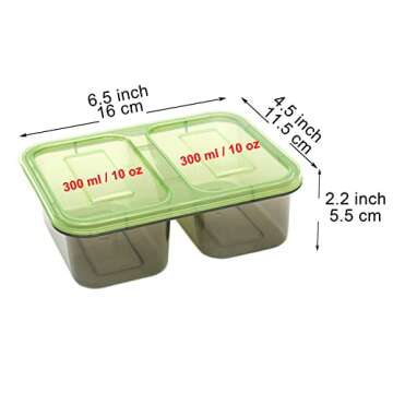 Youngever 9 Sets Thick Bento Lunch Box, Meal Prep Containers, Reusable Plastic Food Storage Container Boxes (2-Compartment 20 Ounce)