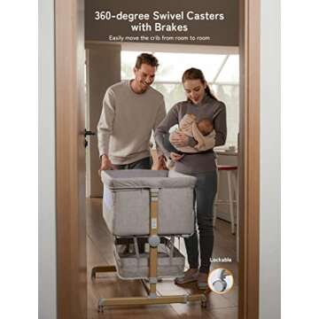 Baby Bassinet Bedside Sleeper, besrey Bedside Bassinet for Newborn Infant with Comfy Mattress, 9 Height Positions, Adjustable Bedside Crib with 360° Swivel Wheels Bassinet for Baby with Storage Basket