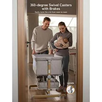 Baby Bassinet Bedside Sleeper, besrey Bedside Bassinet for Newborn Infant with Comfy Mattress, 9 Height Positions, Adjustable Bedside Crib with 360° Swivel Wheels Bassinet for Baby with Storage Basket